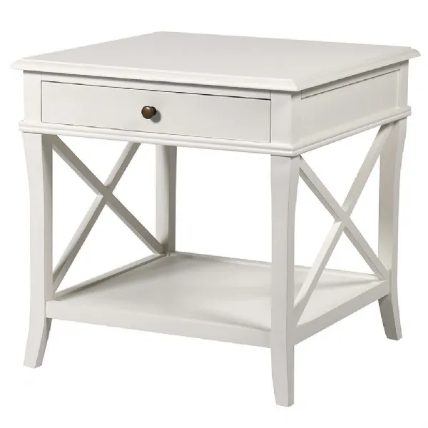White Cross Sided 1 Drawer Bedside