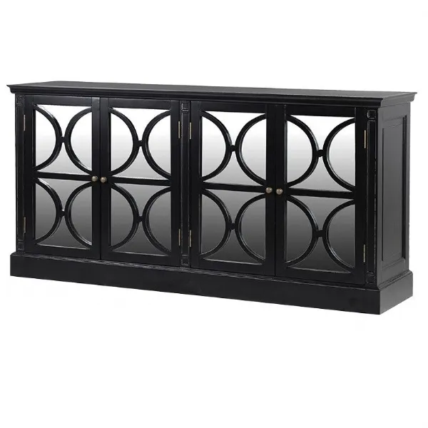 Black 4 Door Geometric Mirrored Sideboard