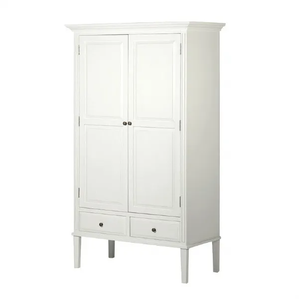 Modern White Painted 2 Door Double Wardrobe With 2 Drawers