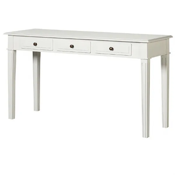 White Painted 3 Drawer Hall Console Table With Fluted Legs