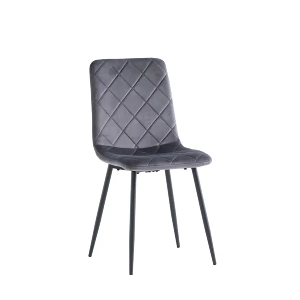 Grey Velvet Dining Chair Curved Diamond Stitched Back