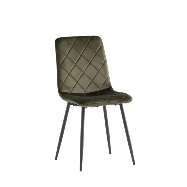 Green Velvet Dining Chair Curved Diamond Stitched Back