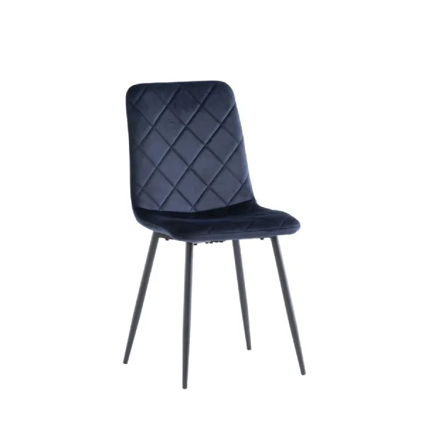 Blue Velvet Dining Chair Curved Diamond Stitched Back