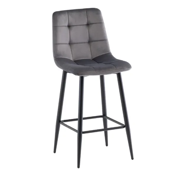 Grey Velvet Counter Bar Stool with Curved Back Rest