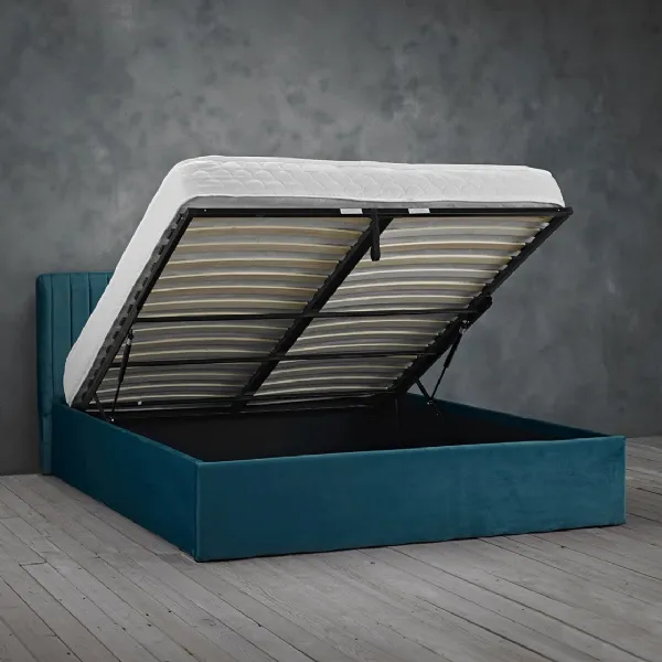 Teal Velvet Upholstered 4ft6 Double Ottoman Bed with Headboard