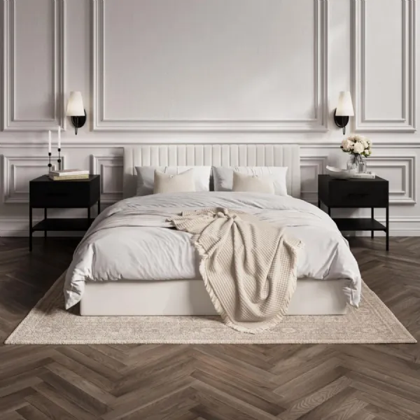 Milk Weave Upholstered 4ft6 Double Bed with Lift Up Storage