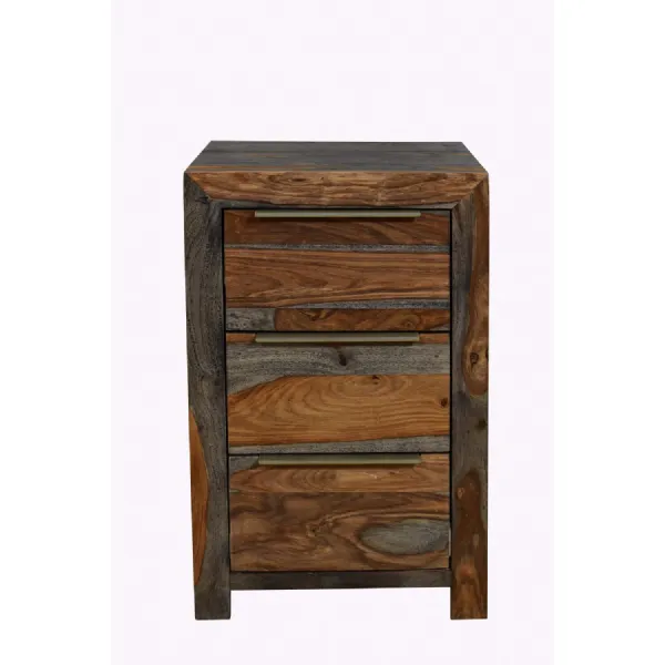 Modern Sheesham Wood 3 Drawer Bedside Cabinet
