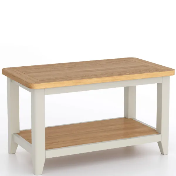 Modern Grey Painted and Solid Pine Rectangular Coffee Table with Shelf