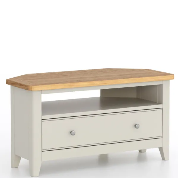 Classic Style Grey Painted Oak Top Corner TV Cabinet with Shelf