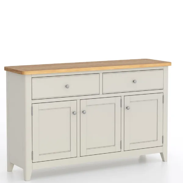 Modern Painted Grey Solid Pine Oak Top Large 3 Door 2 Drawer Sideboard