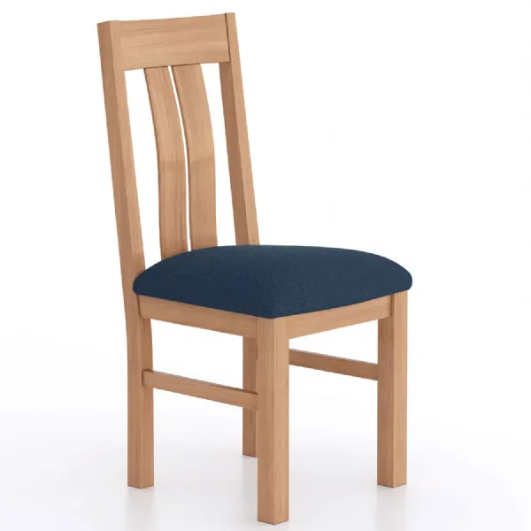 Farmhouse Style Solid Oak Dining Chair with Upholstered Seat