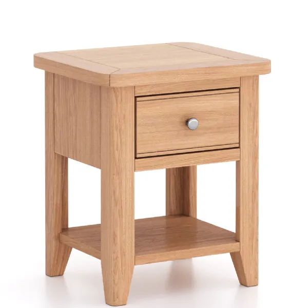 Modern Style Solid Oak Side Lamp Table with Drawer and Lower Shelf