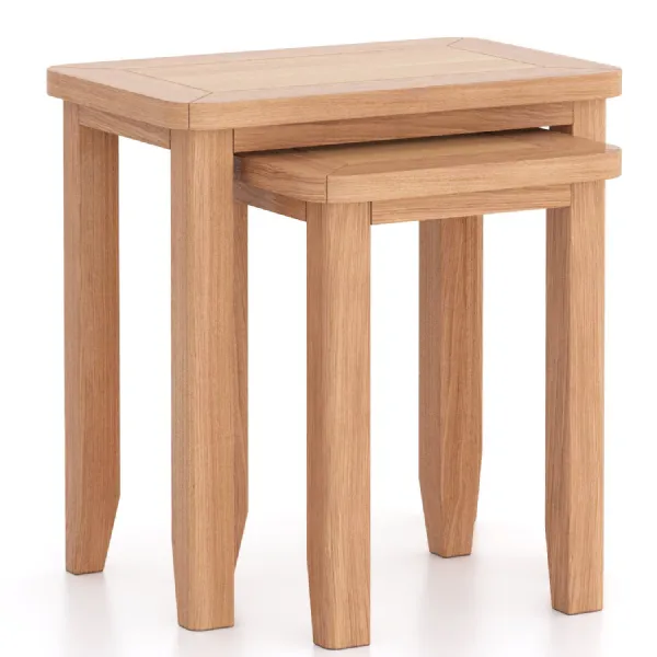 Classic Style Natural Solid Oak Square Nest of 2 Tables