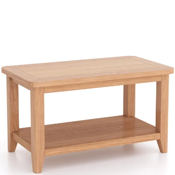 Natural Solid Oak Coffee Table with Lower Shelf