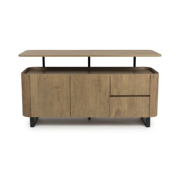 Rustic Oak Wooden Wide Sideboard with 2 Doors 2 Drawers