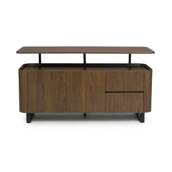Smoked Oak Wooden 2 Doors 2 Drawers Sideboard Metal Legs