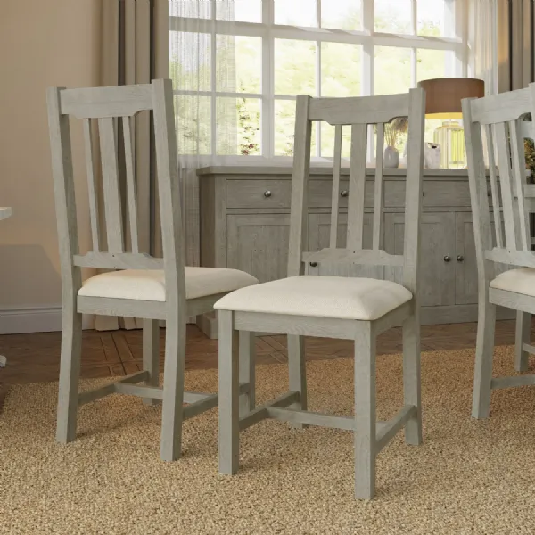 Bowood Pair of Fabric Seat Dining Chairs Solid Wood Limewash