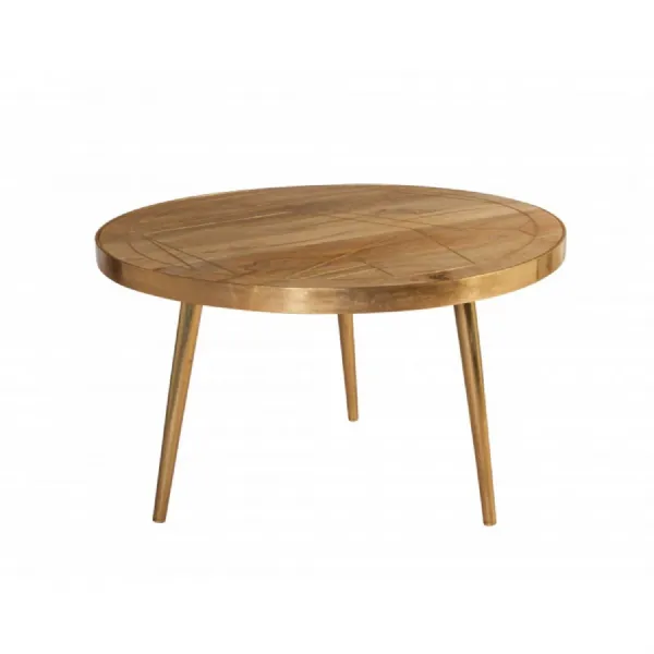 Light Natural Wood Gold Round Coffee Table Metal Legs