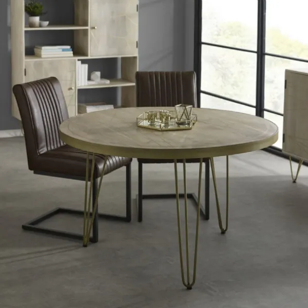 Light Wood 120cm Small Round Dining Table Hairpin Legs