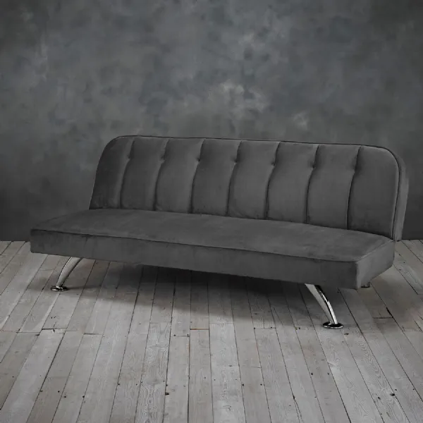 Grey Velvet Upholstered Reclining Sofa Bed with Chrome Legs