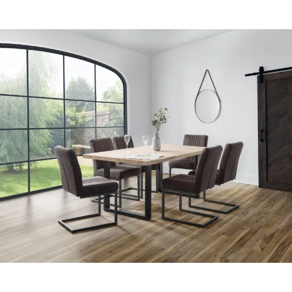 Light Oak Large Rectangular 6 Seater Dining Table with Metal Legs