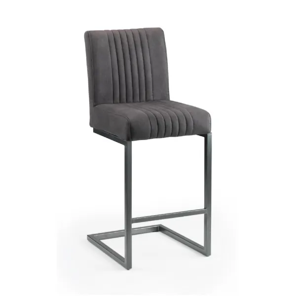 Retro Grey Faux Leather Upholstered Bar Stool with Metal Frame