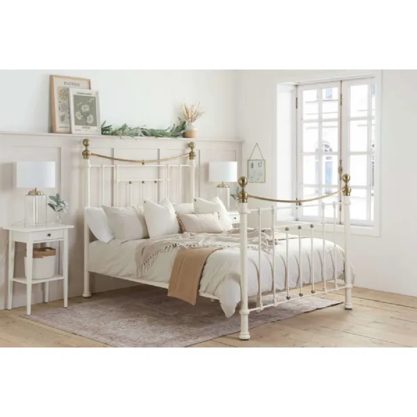 Cream Metal Double High Footend Bed Brushed Detail
