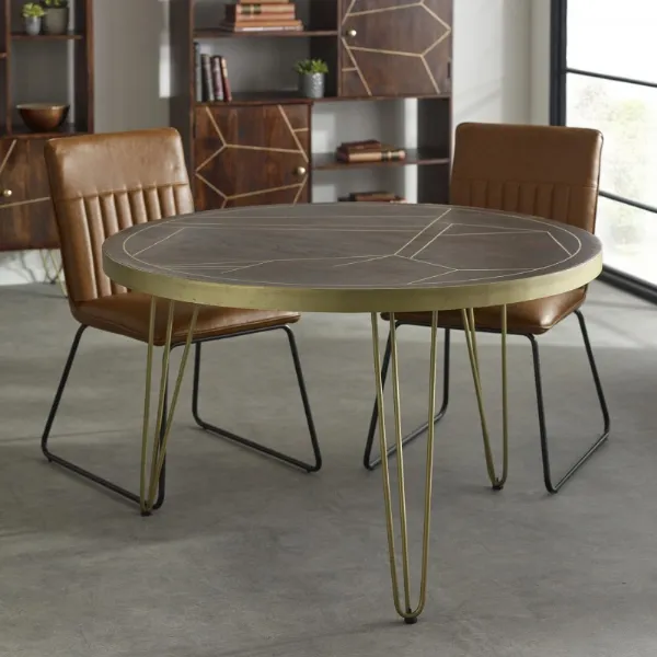 Dark Wood 120cm Small Round Dining Table Hairpin Legs