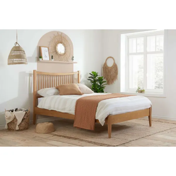 Brown Wood King Size Bed Spindled Headboard
