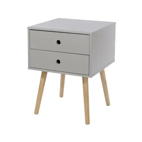 scandia, 2 drawer and wood legs bedside cabinet