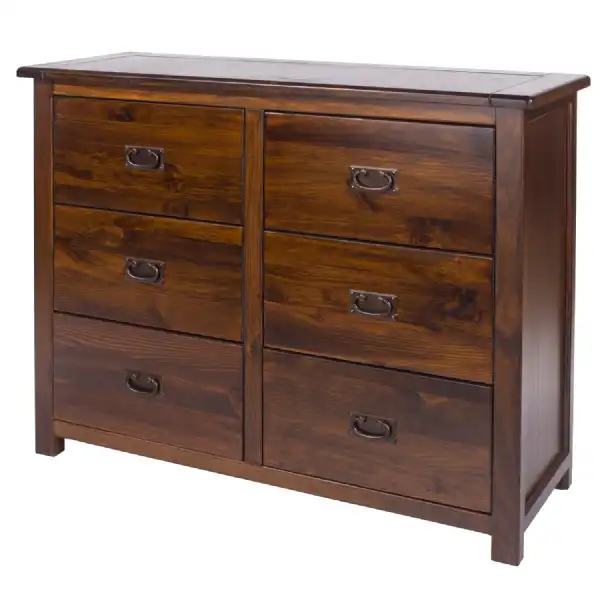 Boston Antique Dark Ash Lacquered Large Midi 3+3 Drawer Wide Chest 91x110cm