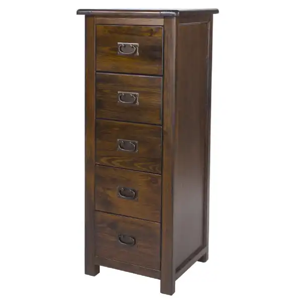 Boston Colonial Dark Brown Narrow Chest of 5 Drawers Tallboy Colonial Design 115x45cm