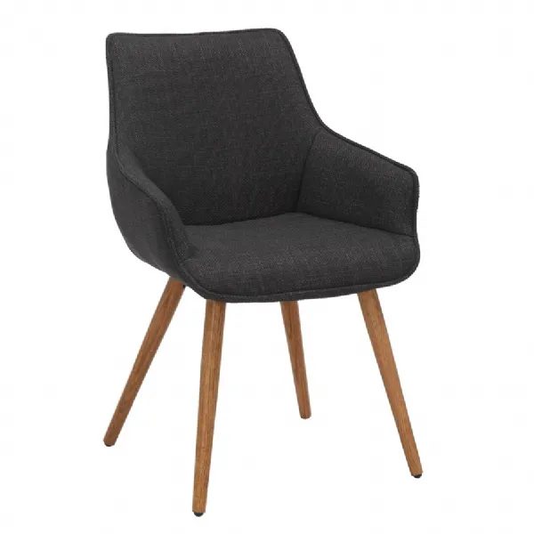 Grey Twill Fabric Upholstered Dining Chairs with Oak Finish Legs