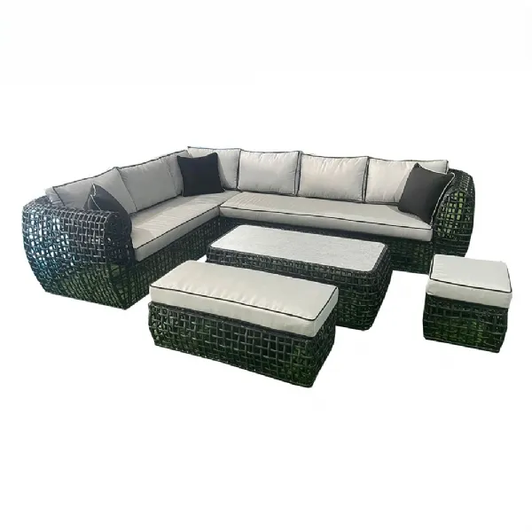 Black Rattan Outdoor Garden Corner Sofa Set with Coffee Table