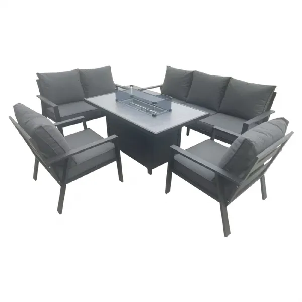 Dark Grey Aluminium Outdoor Garden 7 Seat Firepit Sofa Dining Set