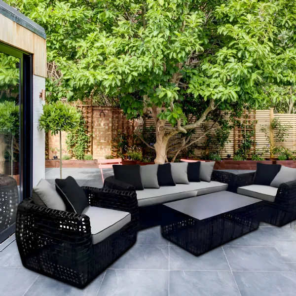 Black Rattan Outdoor Garden 3 Seater Lounge Set with Coffee Table