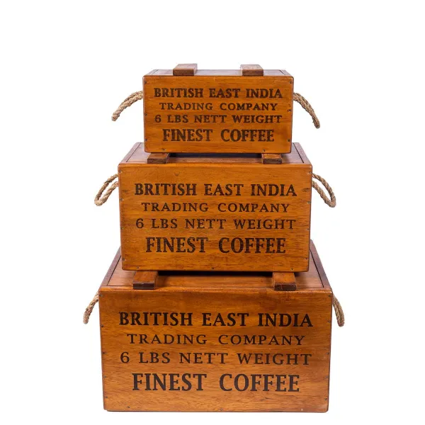 Set of 3 Rustic Vintage Wooden Lidded Chest Boxes