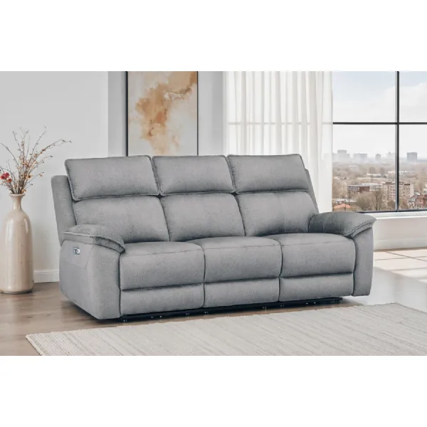 Greige Fabric 3 Seater Electric Recliner Sofa with USB