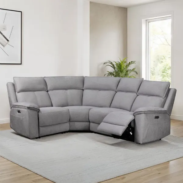 Greige Fabric Large Electric Recliner Corner Sofa Group