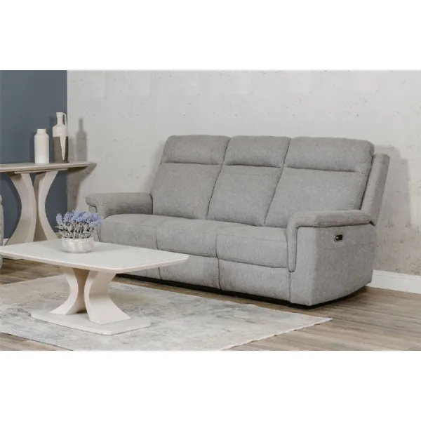 Grey Textured Fabric 3 Seater Electric Recliner Sofa