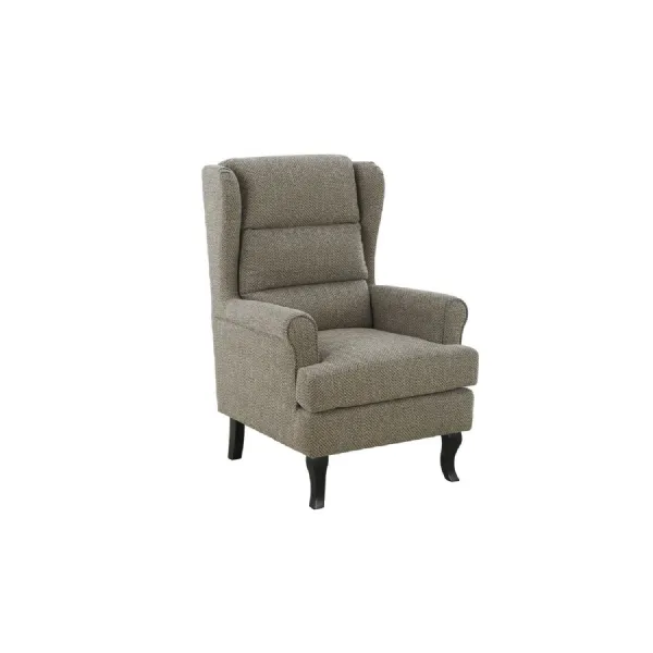 Camel Fabric Wing Back Accent Chair Dark Wooden Legs