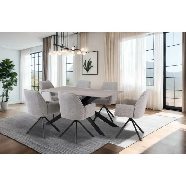 Grey Marble Effect Dining Table Cross Metal Legs 1.6m
