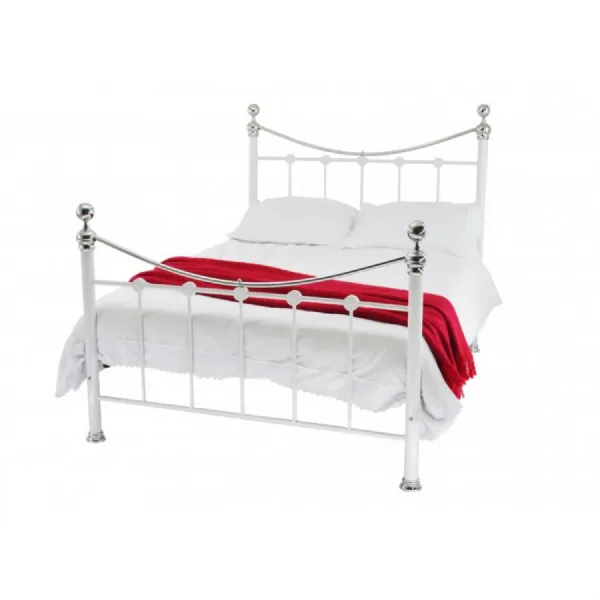 White Metal Bed with Mesh Base and Chrome Knobs 3ft Single