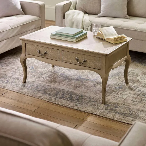 Camille French Style Rectangular Coffee Table Limed Oak
