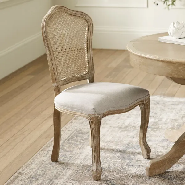 Set Of 2 Camille Limed Oak Rattan Back Dining Chairs With French Style Legs