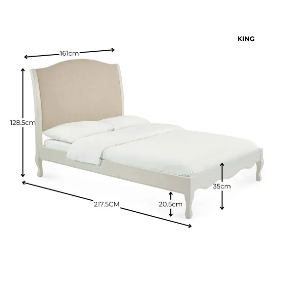 Camille French Style Bed Frame Ivory Oatmeal Linen, King