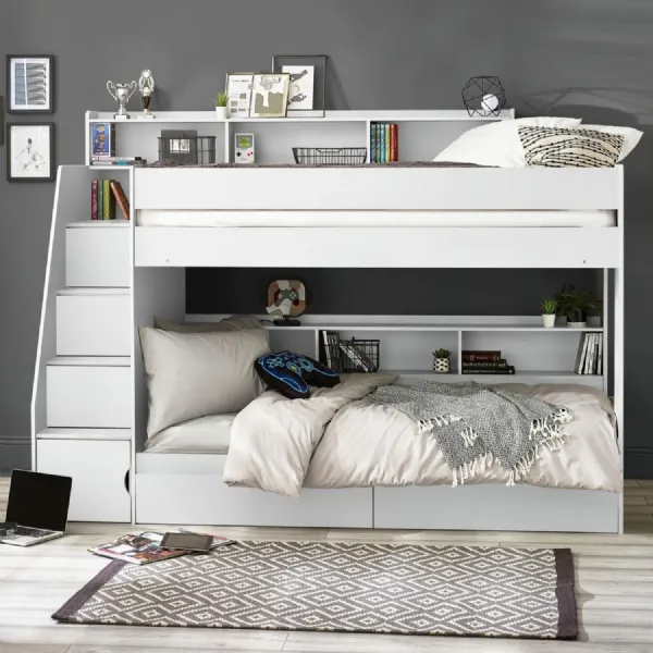 Camelot Staircase Bunk All White
