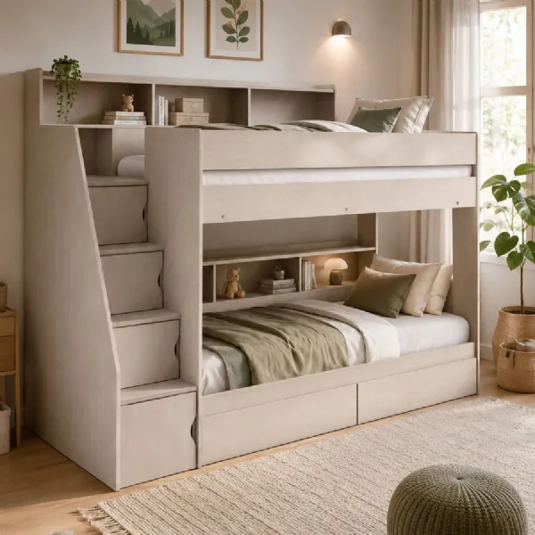 Camelot Bunk Bed With Stairs Nordic White Wood Effect