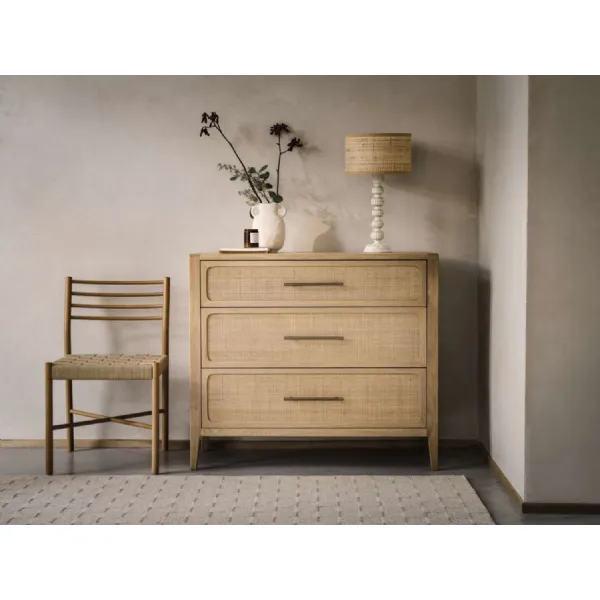 Rustic Oak Chest of 3 Rattan Drawers