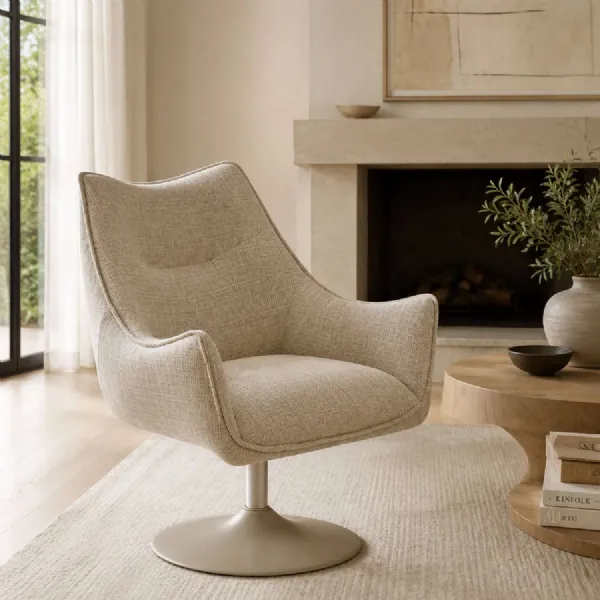 Caspian Upholstered Swivel Lounge Chair Ivory Chenille